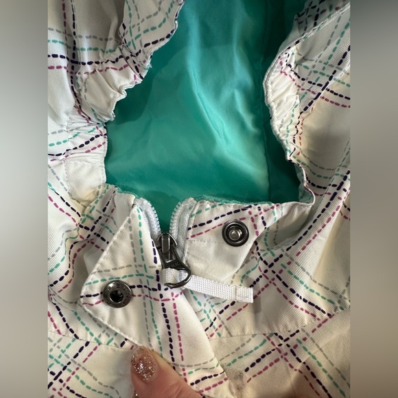 Columbia Omni Tech White/Teal Hooded Puffer Jacket,  Girls Medium - Picture 6 of 16